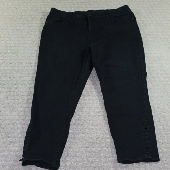 Chico's So Slimming Girlfriend Sz 16 Slim Leg Ankle Black Jeans with Faux Pearls - Picture 1 of 7